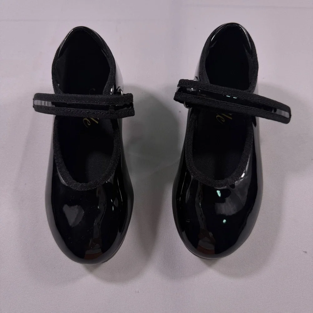 Girls Black Patent Tap Shoes Mary Jane Dance Performance Size 9MT Hook and Loop